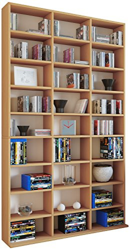 VCM Estantería de Madera para CD DVD Estantería para Medios de comunicación Separador de ambientes Estantería Decorativa Megosa XL Haya
