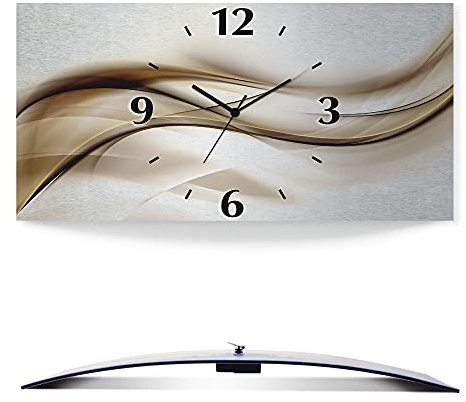 ARTLAND Wanddeko Wanduhr ohne Tickgeräusche Alu Funkuhr 50x25 cm Eckig Lautlos 3D Design Welle Abstrakt Modern Ausgefallen T9LI