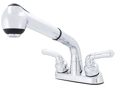 WMF 2 Handle Utility/Laundry/Shop Sink Faucet with Pull Out Sprayer in Chrome, Non-Metallic ABS Plastic, 4 Centerset for Laundry Room, Garage, Mud Room, RV