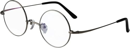 Agstum Runder optischer Rahmen aus reinem Titan, Retro-Stil, klare Linse, grau, Medium