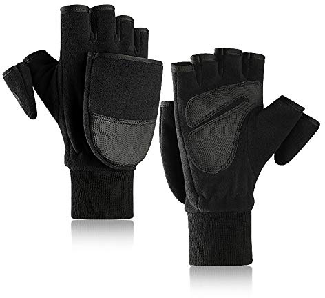 TAGVO Hiver Gants sans Doigts en Polaire Mitaines,Gants Coupe-Vent Thermiques Anti-dérapants à écran Tactile, pour Le Cyclisme, la Conduite, la randonnée, la Course à Pied, Le Travail par Temps Froid