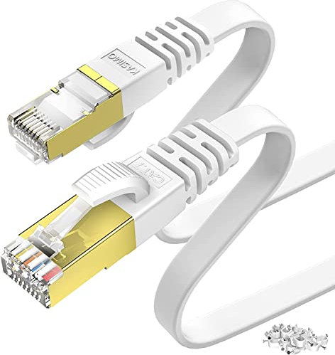 KASIMO 20 meter Lan Kabel 20meter Netzwerkkabel 20m CAT 7 kabel 20m Flach - 10 Gbits / 600MHz - 20m lan kabel Ethernet Kabel 20m mit vergoldetem RJ45 – Patchkabel internetkabel 20m Weiß