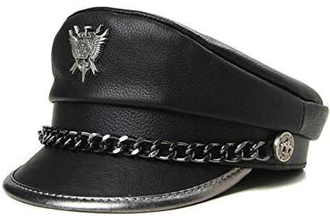 Wdhybwcx Neuheit Winter Herren Echtes Leder Hut Männlich Flat Top Abzeichen Lokomotive Retro Military Caps Studenten Punk Kortikale Kette Gorra-weiß,XXL