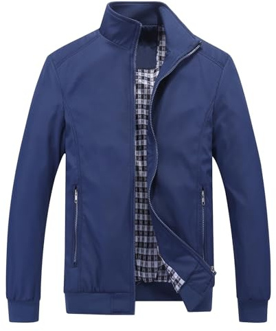 KUDORO Herren Leichte Jacke Langarm Übergangsjacke Bomberjacke Sportjacke | Windbreaker mit Reißverschluss für Herren mit klassischem Stehkragen