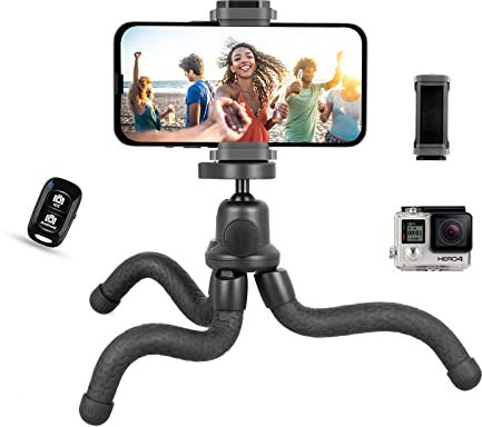 UBeesize Handy Stativ, Silikon Mini für Smartphone und Kamera, rutschfest Ständer mit Bluetooth Fernbedienung Reisen, UB-TPA01BK, Tiefschwarz