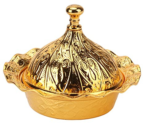 Luqeeg Bonbonschalen mit Deckel, Goldene Zierschale, Blumenprägung Jahrgang Pralinenschale Obst-serviertablett Snacks-platte Zuckerbehälter für die Hochzeit Party Hotel Bar Zähler