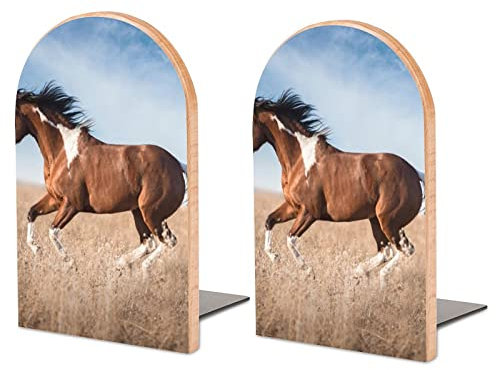 Packung Mit 2 Buchstützen Pferd Rutschfester Bücherständer Aus Holz Bücherregal Bücherhalter Für Home Desk Office Library