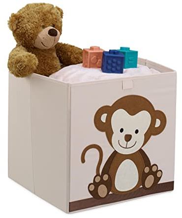 Relaxdays Box Portagiocattoli, Cesta in Stoffa Portaoggetti, 33x33x33 cm, Design Scimmia, Camera Bambini, Beige Marrone, Cartone, 33 x 33 x 33 cm