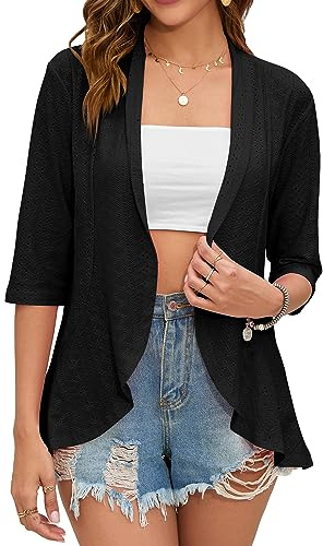 Bolero Cardigan Mujer Verano Ojal Manga 3/4 Chal de Fiesta Toreras Mujer Chaqueta Mujer Talla Grande Primavera Otoño