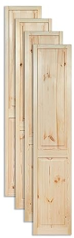 Kassettentür Schranktür Holz RUSTIKAL | 201,3 x 39,4 cm 4-er Pack Set | unbehandelte Holztür aus Kiefernholz im Kolonialstil und Markflecken als Raumteiler Schiebetür für Regale, Schränke, Möbel
