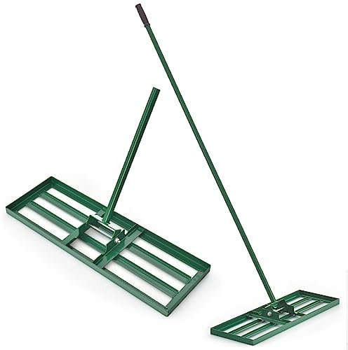 TANGZON 30/36/42” x 10” Lawn Leveling Rake, Heavy Duty Metal Lawn Leveler with 77” Ergonomic Long Handle, Lawn Level Tool Landscape Rake for Garden Courtyard Grass Golf Course (30” x 10”, Green)