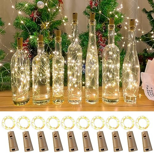 LEECOCO Guirlande Lumineuse à LED pour Bouteille, 2m, 20 LEDs, Liège, Guirlande Fée, Bouchon de Bouteille Décoratif pour Noël, Mariage, Fête (10 pièces blanc chaud)