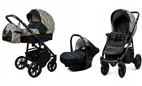 BabyLux® Bambini Passeggino Completo Set 3 in 1 - Color Lux - incl. Navicella, Canna, Seggiolino Auto - Carrozzina Neonati Sistema Combinato - con Borsa fasciatoio, Copertura antipioggia ecc.