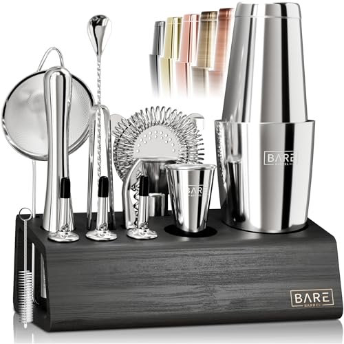 Pro Mixology Bartender Set Bar Kit | Set da 14 pezzi Boston Cocktail Shaker | Strumenti professionali per la miscelazione di baristi a casa | Biglietti di ricette con supporto in bambù | Set regalo