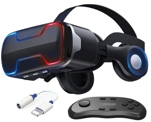 Occhiali Virtuali 3D con Lente Regolabile e Controller, Visore 3D Realtà Virtuale per Video, Film e Giochi, VR Headset per Smartphone da 4,7 a 6,5 Pollici, Regali di Natale Particolari per Bambini (S