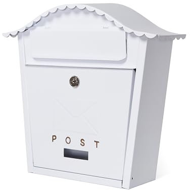 Assorted Collections Wall Mounted Post Box Contemporary Design Large Letterbox Lockable 2 Keys Iron Weatherproof Mailbox Easy To Install - White, 35.5 x 26 x 10 cms
