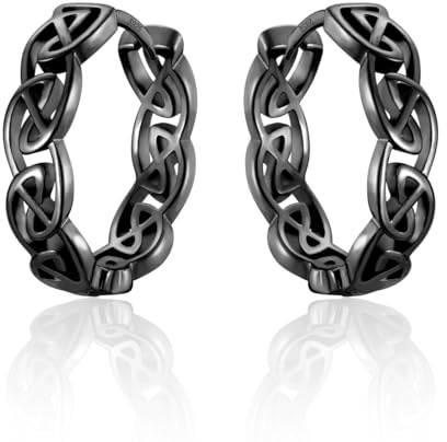 wynn's Creolen Silber 925 Keltisch - Silber/Gold/Rosrgold/Schwarz Keltisch Knoten Creolen Mittelgroß 14mm - Keltischer Schmuck für Damen Herren