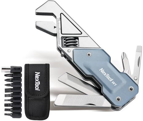 NexTool Multitool, Adjustable Wrench 6 in 1 Multitool with Flat/Phillips Screwdriver and Bottle Opener, Multi-Tool with 9 in 1 Bits Set and Nylon Pouch for Hiking/Camping Accessories, Gifts for Men