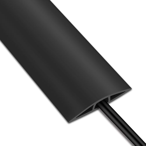 Floor Cable Protector, 2M Black Wire Covers for Cables, Flexible PVC Cable Floor Cover with Pre-Cut Cord Channel for Indoor Home Office Gym Carpet Tidy Mat