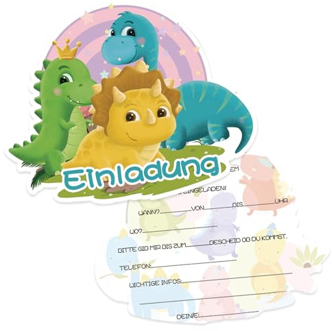 Werfunee - 12er Einladungskarten Kindergeburtstag Junge - 17 x 13.5 cm Dino Party Einladungskarten Geburtstag - Einladung Kindergeburtstag - Geburtstagseinladungen Junge