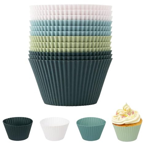 Silikon Muffinförmchen,12 Stück Silikon Muffinform,Silikonformen,Standard Silikonformen für Muffins 4 Farben Muffinform,Silikonformen Backen BPA frei Cupcakeförmchen für Kuchen,Eincreme und Pudding
