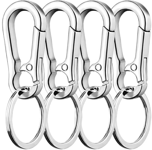 CENSIVI 4 Piezas Llavero de Aleación - Llavero Mosqueton de Zinc Resistente Mosquetón Extraíble de Metal Plata DIY Llaveron Pequeño con Clip