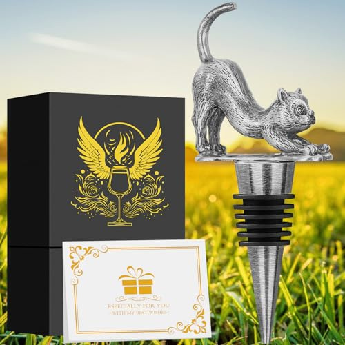 DRMFLE Dark Silver British Shorthair Cat Wine Stopper, Cat Wine Gifts for Men Cat Lovers, Father Day Christmas Birthday Gifts for Men, Bottle Stoppers