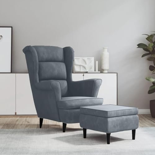 Cozynest Armlehnen Fernsehsessel Polstersessel Loungesessel Wohnzimmersessel TV Sessel Ruhesessel Relaxsessel Ohrensessel mit Hocker Dunkelgrau Samt
