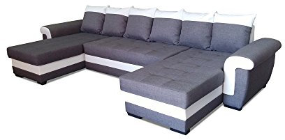 All4All Ecksofa mit Schlaffunktion Ivett U 330 cm x 158 cm - Wohnlandschaft U-Form - XXL Sofa mit 2 Bettkasten - Schlafsofa Groß - Grau/Weiß - Gewebe mit Kunstleder - Modern 19