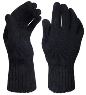 Ander Guanti da donna con polsini in 100% lana merino – Guanti invernali taglia unica – Materiale flessibile e piacevole al tatto, Nero , CLASSY