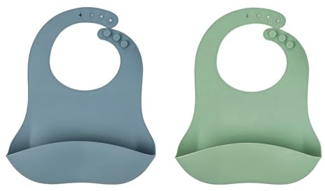CCAIPU 2pcs Baberos De Silicona Para BebéS | Baberos Con Bandeja De Goteo | Sin Bpa, Lavables, Impermeables | Suaves Y FáCiles De Limpiar | Para BebéS Y NiñOs PequeñOs (Azul-Verde Matcha)