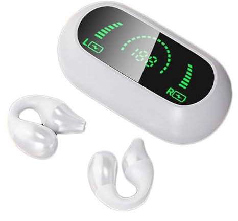 Blissbuilt öronklämma benlednings hörlurar, trådlösa öronsnäckor, V5.2 HiFi stereo Bluetooth-hörlurar med LED-skärm, smärtfri öppen hörlur, touch-kontroll