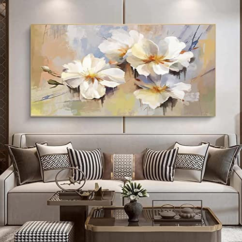 Ölgemälde mit großer grauer Blume, für Wohnzimmer und Schlafzimmer, Dekoration, schwarz-weiß, Blumenbilder, gerahmt, Wandkunst, 70 x 160 cm