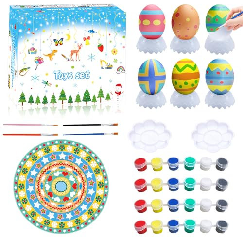 ACAREY Osterbasteln Ostereier Bastelset kinder, Bunte Basteln Ostern Set, Kreativ Set für Kinder mit 7 Ostereier und Acrylfarbe, Spielzeug zum Selbermachen, für DIY Kinder Malen Dekoration (1 Stück)