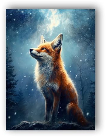 Hoobee 5D Diamond Painting Räv, DIY Diamond Painting Set Djur, Diamond Painting for Rhinestones Embroidery Diamond Art Living Room Wall Decoration 30X40cm