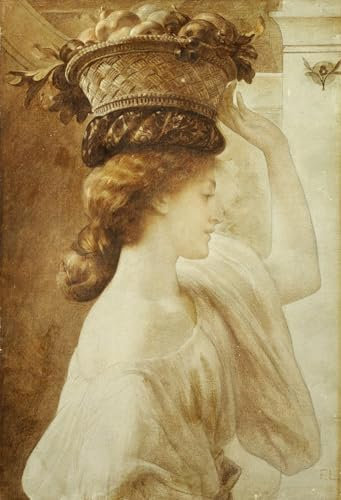 XcBAIHOUD Famous Painting Modern Canvas Prints Animal Pictures Eucharis a Girl with a Basket of Fruit by Frederic Leighton Vintage Poster for Room Decor 60x90cm