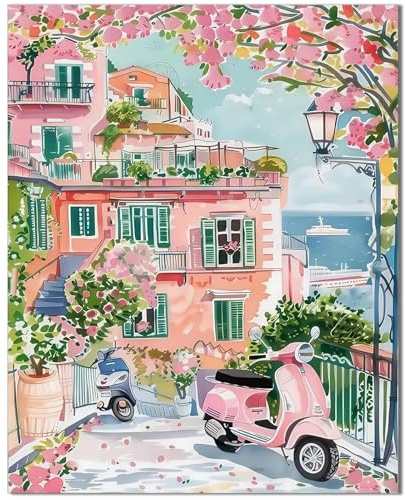 Qiukoo Malen Nach Zahlen Erwachsene Landschaft, Paint by Numbers Malen Nach Zahlen, DIY Haus mit Pinseln und farben Ölgemälde Leinwand für Home Decor, Geschenk(40x50cm)