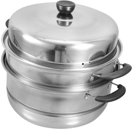 MOLUCKFU 1juego Vaporera De Inoxidable De Tres Tapa Para Cocinar Al Vapor Alimentos Como Arroz Verduras y Mariscos Compatible Cocinas De Inducción y Gas