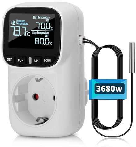 diymore Controlador de temperatura digital 230 V con sensor, termostato y toma de corriente para calefacción y refrigeración en invernadero, terrario