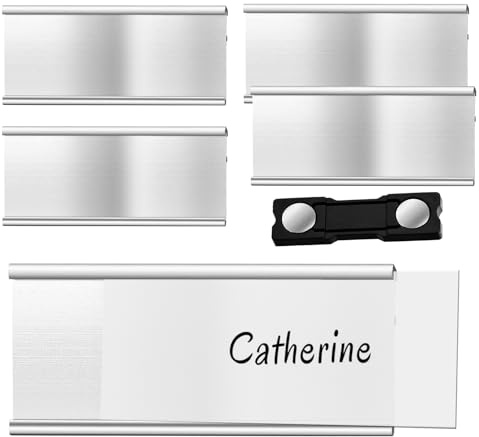 5 Stück Aluminium Namenschilder mit Starkem Doppelmagnet, Namensschilder für Kleidung Magnet,Professionell Magnet Namensschild mit Papierschlitz,Ca. 72x 35 mm(2.8x 1.4Zoll)(Silber)