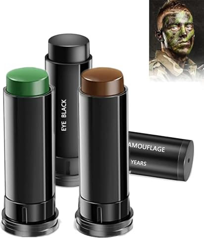 3 Pezzi Camouflage Face Paint Sticks Kit, Face Body Paint, Pittura per il Viso Mimetica,Camuffamento Facciale Body Paint Stick per Halloween Cosplay Football Make Up Cream Clown (NeroMarroneVerde)
