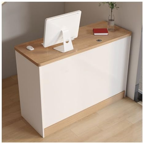 HBOOMOEM BüRotheke，Rezeptionstisch，Empfangstheke Rezeption Friseur，Verkaufstresen Mit AbschließBaren Schubladen，Geeignet FüR Unternehmen, SchöNheitssalons, Lobbys, GeschäFte.(White Wood,110cm/43.3in)