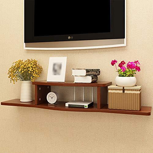 LFONDIGE Meuble TV Flottant, Meuble TV Ouvert avec Rangement, étagère Murale pour décodeur, Convient pour Chambre à Coucher, Salon, Salle de Loisirs, Bureau, Noyer, 100 cm