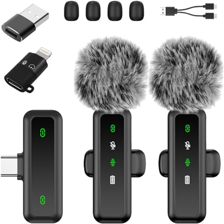 Wireless Lavalier Microphone for iPhone, Android, iPad, Clip on Mic | Noise Reduction Lapel Mic for Recording, Mini Microphone for Interview, Video Recording, Tiktok, Youtube, Vlog