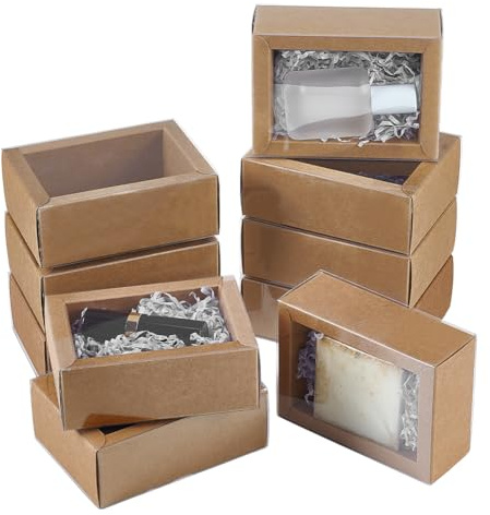 BENECREAT 16 Scatola per Cassetto In Carta Kraft, Scatole di Cartone Rettangolari Da 11.1x8.2x4.2cm con Finestra per Confezioni Regalo, Gioielli, Artigianato e Feste di Nozze