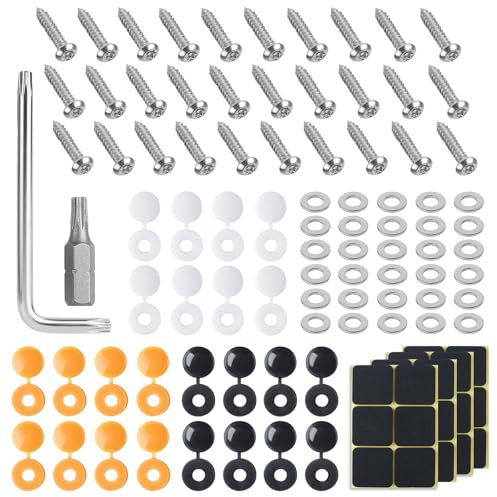 MirraSwit 90 Pcs Anti Theft Number Plate Screws Fitting Kit, M4 Stainless Steel Car Number Plate Screws and Caps Set, Black, White and Orange (8 Each Color) for Cars, Motorcycles, and Trucks