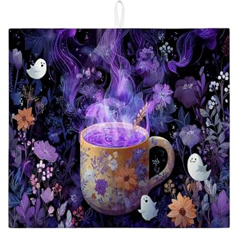 Fanciful Floral Dish Drying Mats For Kitchen Counter, Vintage Violet Absorbent Mat, Microfiber Drying Pad For Kitchen Coffee Bar 16x18 Inch