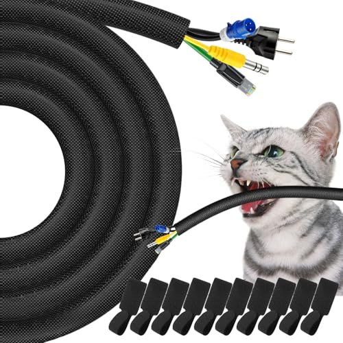 3 mètres-10mm Cache Cable Noir Protecteur de Cordon pour Chien et Chat Gaine Cache Fil Electrique Auto-Adhésif Résistante Rangement Cable convient pour la Câble Management PC,téléviseurs, Informatique