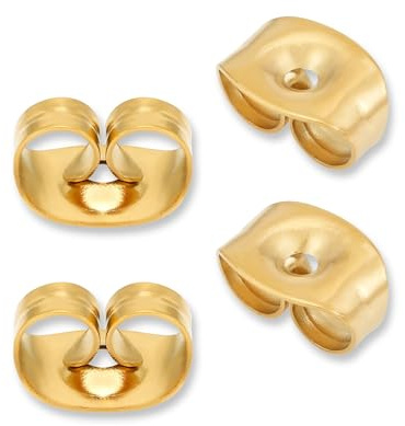 Ohrring Verschluss Edelstahl (2 Paar) | Goldener Ohrstecker Verschluss als Ersatz oder für Schmuckherstellung | 316L Edelstahl in 18K Gold