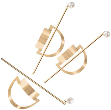 MUSISALY 3 Pièces Lot de 3 Épingles à Cheveux en Alliage Doré Creuses, Accessoires Géométriques pour Chignons, Fourchettes à Cheveux Sécurisées pour Femmes, pour Fêtes et Événements Formels